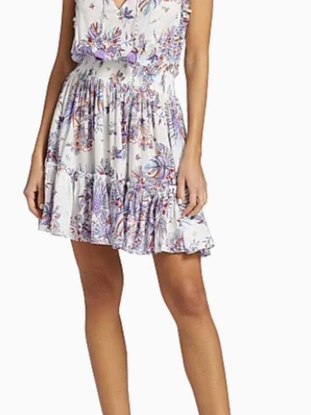 Poupette St. Barth White Mini Dress with Purple and Blue Floral Print